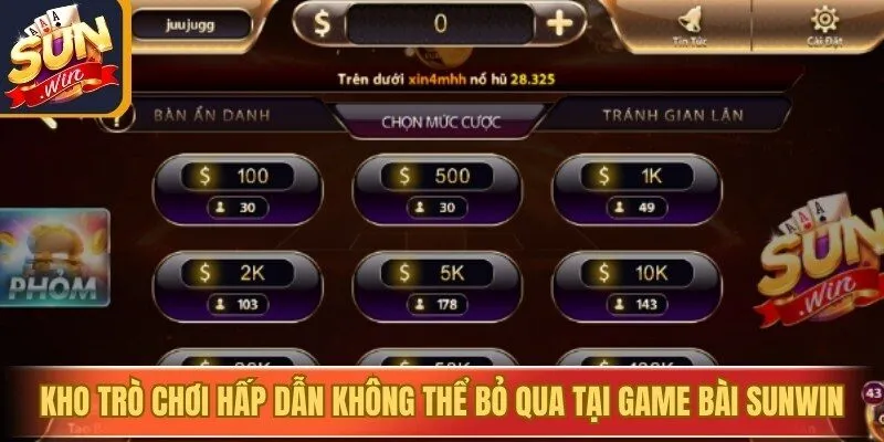Kho trò chơi hấp dẫn không thể bỏ qua tại Game bài Sunwin