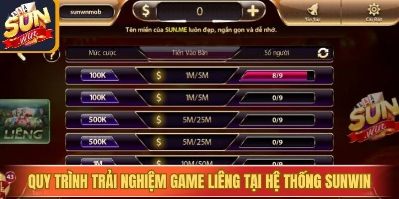 Quy trình trải nghiệm game Liêng tại hệ thống Sunwin
